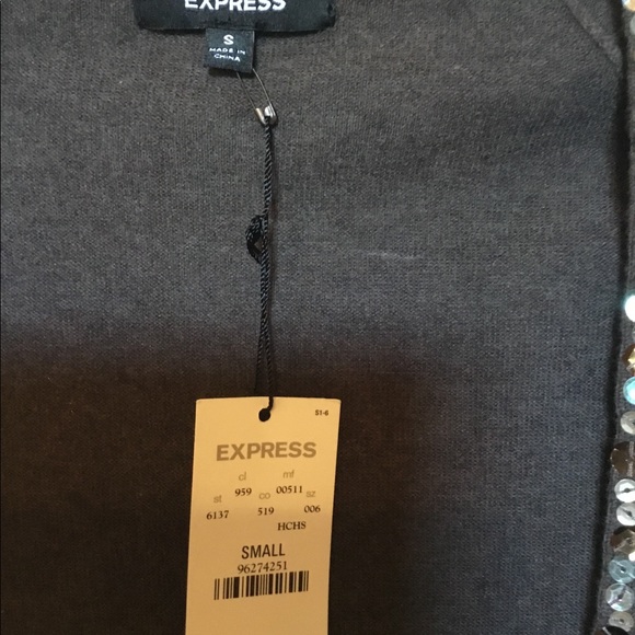 EXPRESS Brown Open Cardigan w/Sequin Border NWT Sm - Picture 2 of 6